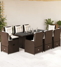 9-tlg. Garten-Essgruppe mit Kissen Braun Poly Rattan