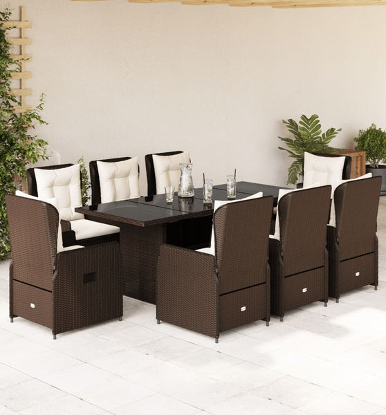 9-tlg. Garten-Essgruppe mit Kissen Braun Poly Rattan