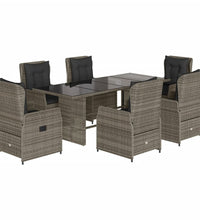 7-tlg. Garten-Essgruppe mit Kissen Grau Poly Rattan