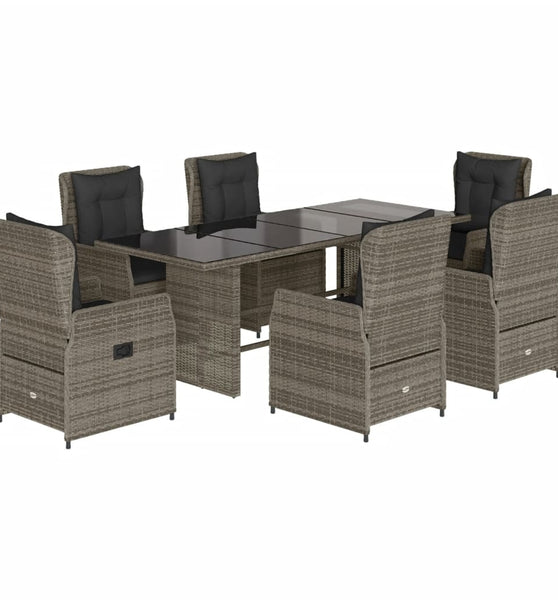 7-tlg. Garten-Essgruppe mit Kissen Grau Poly Rattan