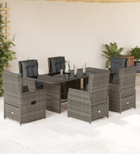 7-tlg. Garten-Essgruppe mit Kissen Grau Poly Rattan