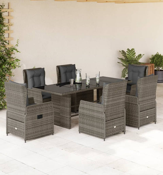 7-tlg. Garten-Essgruppe mit Kissen Grau Poly Rattan