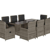 9-tlg. Garten-Essgruppe mit Kissen Grau Poly Rattan