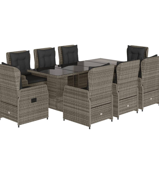 9-tlg. Garten-Essgruppe mit Kissen Grau Poly Rattan