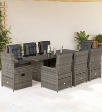 9-tlg. Garten-Essgruppe mit Kissen Grau Poly Rattan