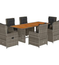 7-tlg. Garten-Essgruppe mit Kissen Grau Poly Rattan