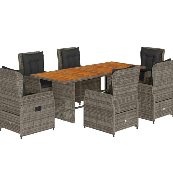 7-tlg. Garten-Essgruppe mit Kissen Grau Poly Rattan