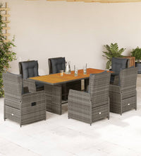 7-tlg. Garten-Essgruppe mit Kissen Grau Poly Rattan