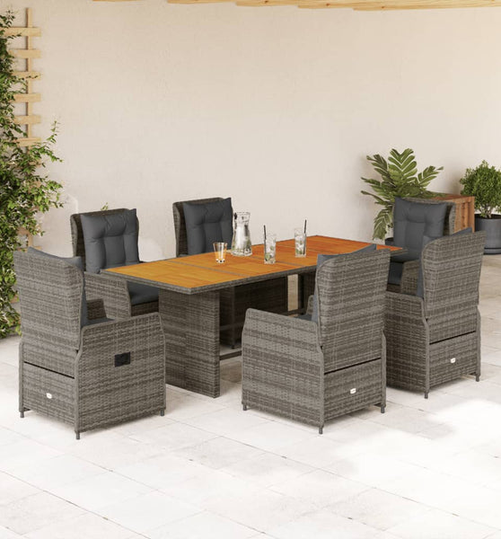 7-tlg. Garten-Essgruppe mit Kissen Grau Poly Rattan
