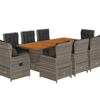 9-tlg. Garten-Essgruppe mit Kissen Grau Poly Rattan