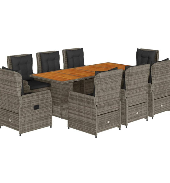 9-tlg. Garten-Essgruppe mit Kissen Grau Poly Rattan