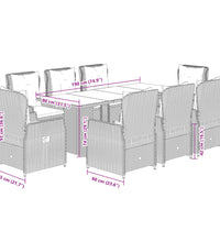 9-tlg. Garten-Essgruppe mit Kissen Grau Poly Rattan