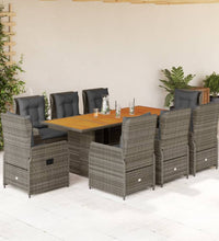 9-tlg. Garten-Essgruppe mit Kissen Grau Poly Rattan