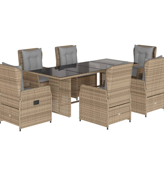 7-tlg. Garten-Essgruppe mit Kissen Beige Poly Rattan