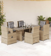 7-tlg. Garten-Essgruppe mit Kissen Beige Poly Rattan