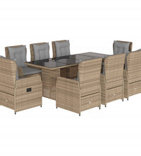 9-tlg. Garten-Essgruppe mit Kissen Beige Poly Rattan