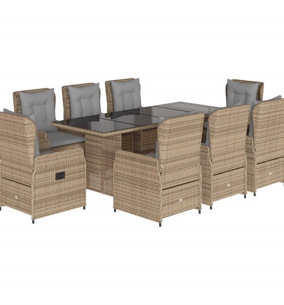 9-tlg. Garten-Essgruppe mit Kissen Beige Poly Rattan