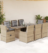 9-tlg. Garten-Essgruppe mit Kissen Beige Poly Rattan