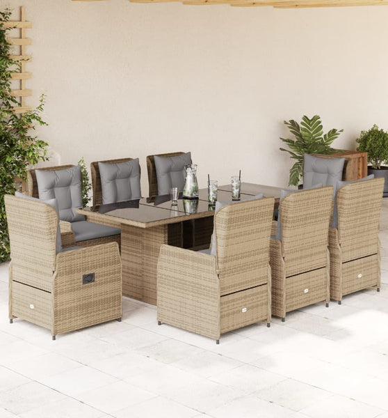 9-tlg. Garten-Essgruppe mit Kissen Beige Poly Rattan