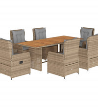 7-tlg. Garten-Essgruppe mit Kissen Beige Poly Rattan