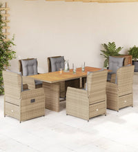 7-tlg. Garten-Essgruppe mit Kissen Beige Poly Rattan