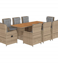 9-tlg. Garten-Essgruppe mit Kissen Beige Poly Rattan