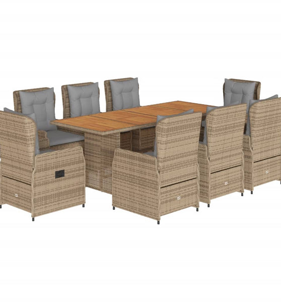 9-tlg. Garten-Essgruppe mit Kissen Beige Poly Rattan