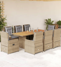 9-tlg. Garten-Essgruppe mit Kissen Beige Poly Rattan