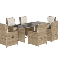 7-tlg. Garten-Essgruppe mit Kissen Beige Poly Rattan