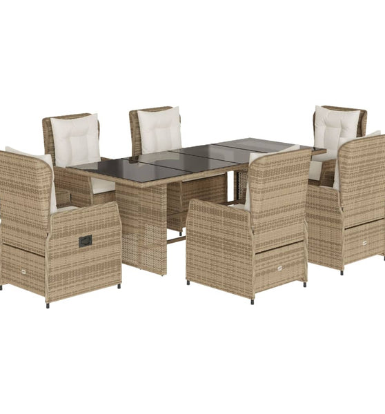 7-tlg. Garten-Essgruppe mit Kissen Beige Poly Rattan