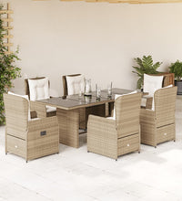 7-tlg. Garten-Essgruppe mit Kissen Beige Poly Rattan