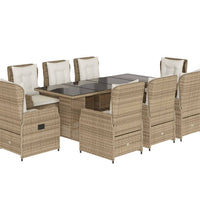 9-tlg. Garten-Essgruppe mit Kissen Beige Poly Rattan