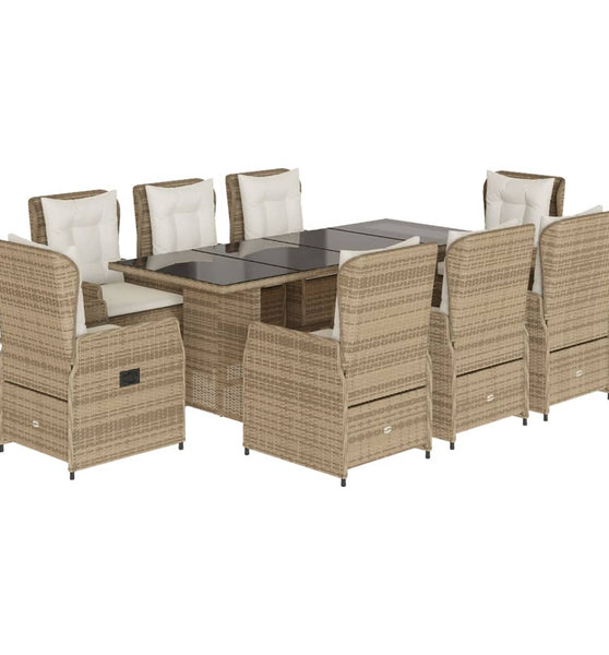 9-tlg. Garten-Essgruppe mit Kissen Beige Poly Rattan