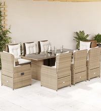 9-tlg. Garten-Essgruppe mit Kissen Beige Poly Rattan