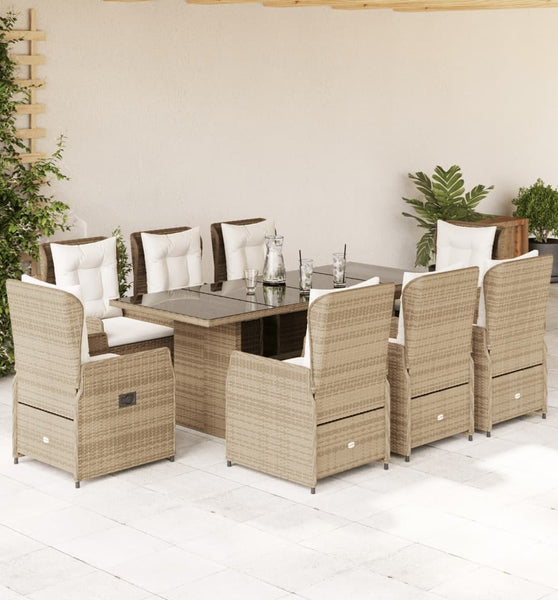 9-tlg. Garten-Essgruppe mit Kissen Beige Poly Rattan