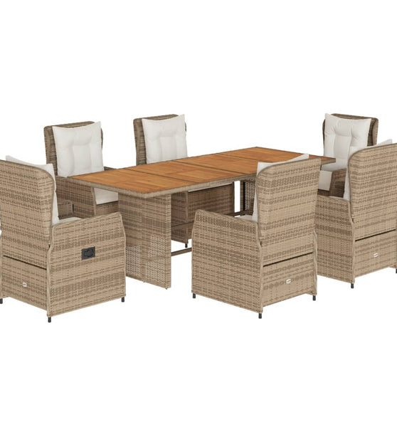 7-tlg. Garten-Essgruppe mit Kissen Beige Poly Rattan