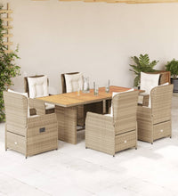 7-tlg. Garten-Essgruppe mit Kissen Beige Poly Rattan