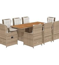 9-tlg. Garten-Essgruppe mit Kissen Beige Poly Rattan