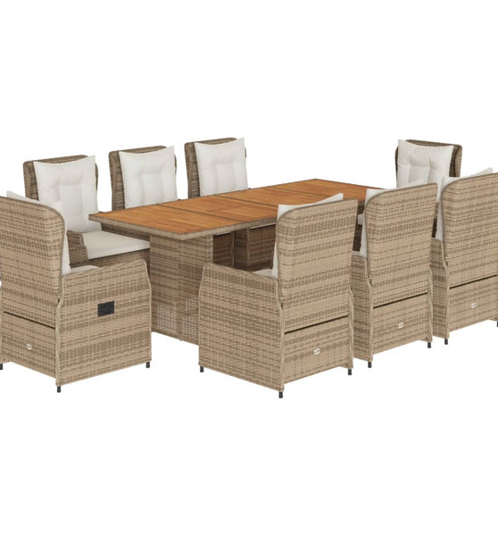 9-tlg. Garten-Essgruppe mit Kissen Beige Poly Rattan