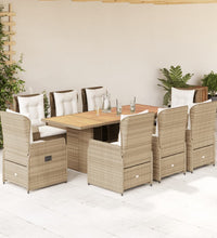 9-tlg. Garten-Essgruppe mit Kissen Beige Poly Rattan