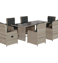 7-tlg. Garten-Essgruppe mit Kissen Hellgrau Poly Rattan