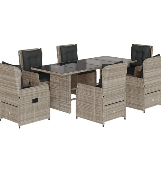 7-tlg. Garten-Essgruppe mit Kissen Hellgrau Poly Rattan