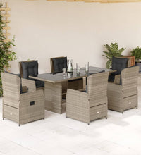 7-tlg. Garten-Essgruppe mit Kissen Hellgrau Poly Rattan