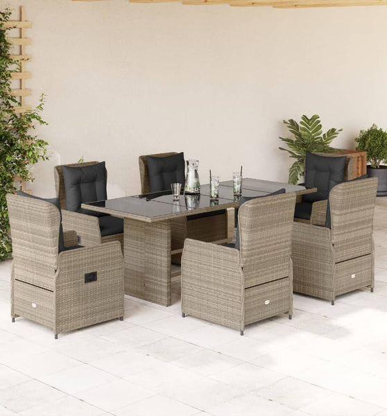 7-tlg. Garten-Essgruppe mit Kissen Hellgrau Poly Rattan