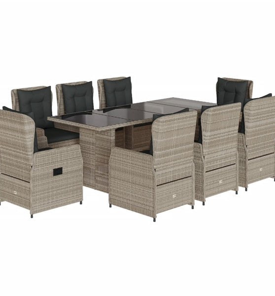 9-tlg. Garten-Essgruppe mit Kissen Hellgrau Poly Rattan