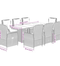 9-tlg. Garten-Essgruppe mit Kissen Hellgrau Poly Rattan
