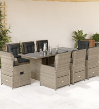 9-tlg. Garten-Essgruppe mit Kissen Hellgrau Poly Rattan