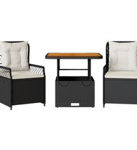 3-tlg. Garten-Essgruppe mit Kissen Schwarz Poly Rattan