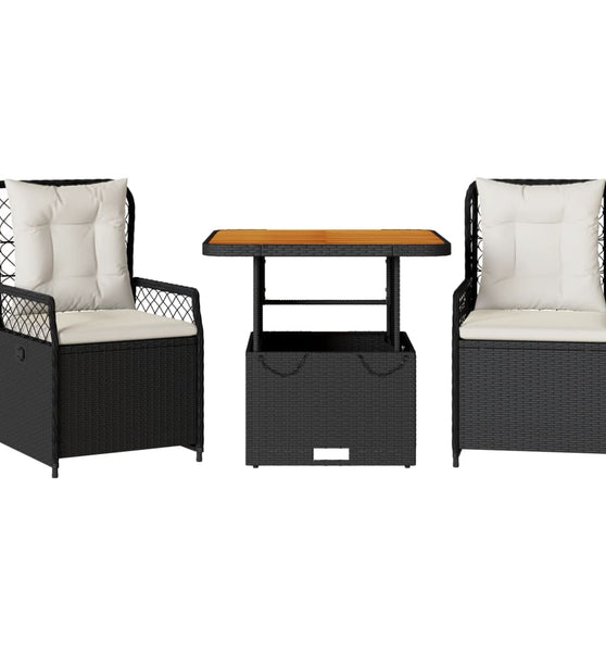 3-tlg. Garten-Essgruppe mit Kissen Schwarz Poly Rattan
