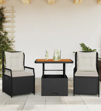 3-tlg. Garten-Essgruppe mit Kissen Schwarz Poly Rattan